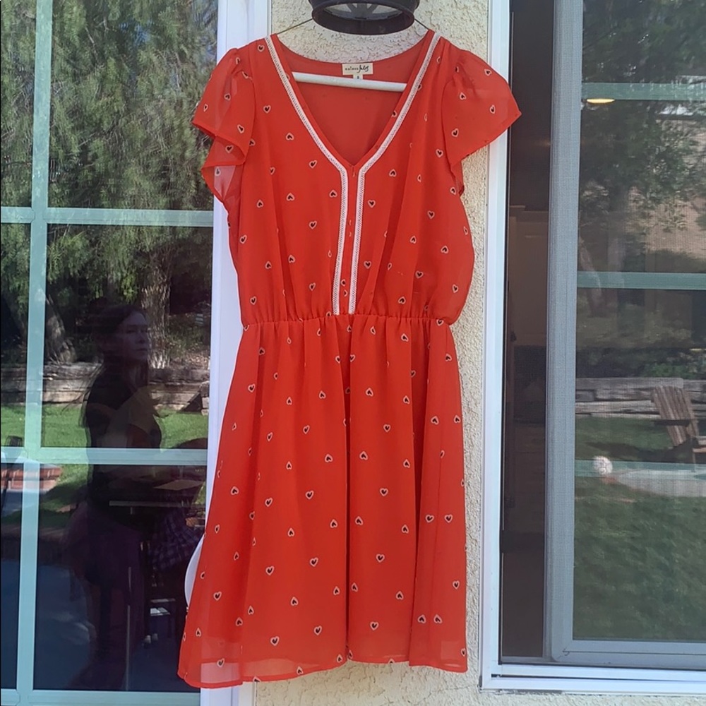 Maison Jules Flutter-Sleeve Heart-Print Dress